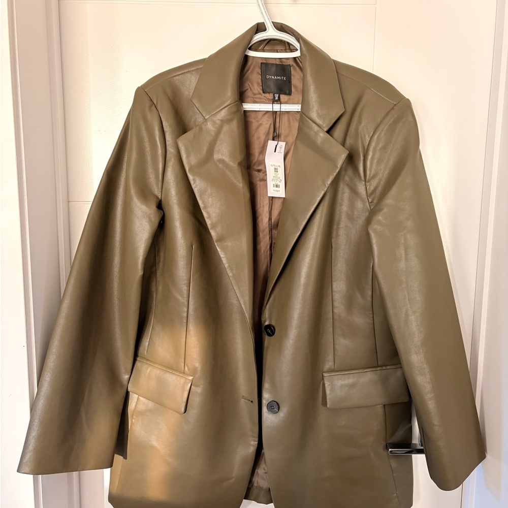 Dynamite Olive Faux Leather Blazer